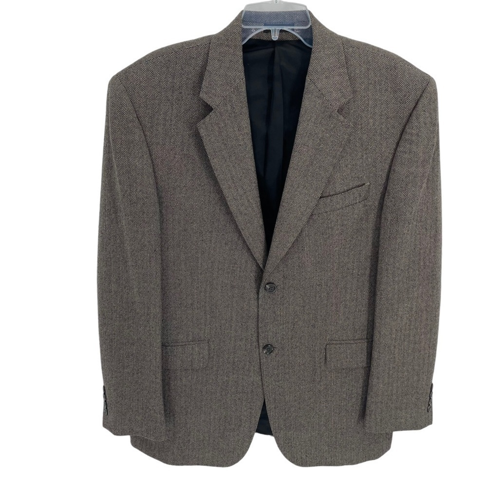 Lauren Ralph Lauren 100% Lambswool Blazer Mens Size 41L Brown Black Herringbone